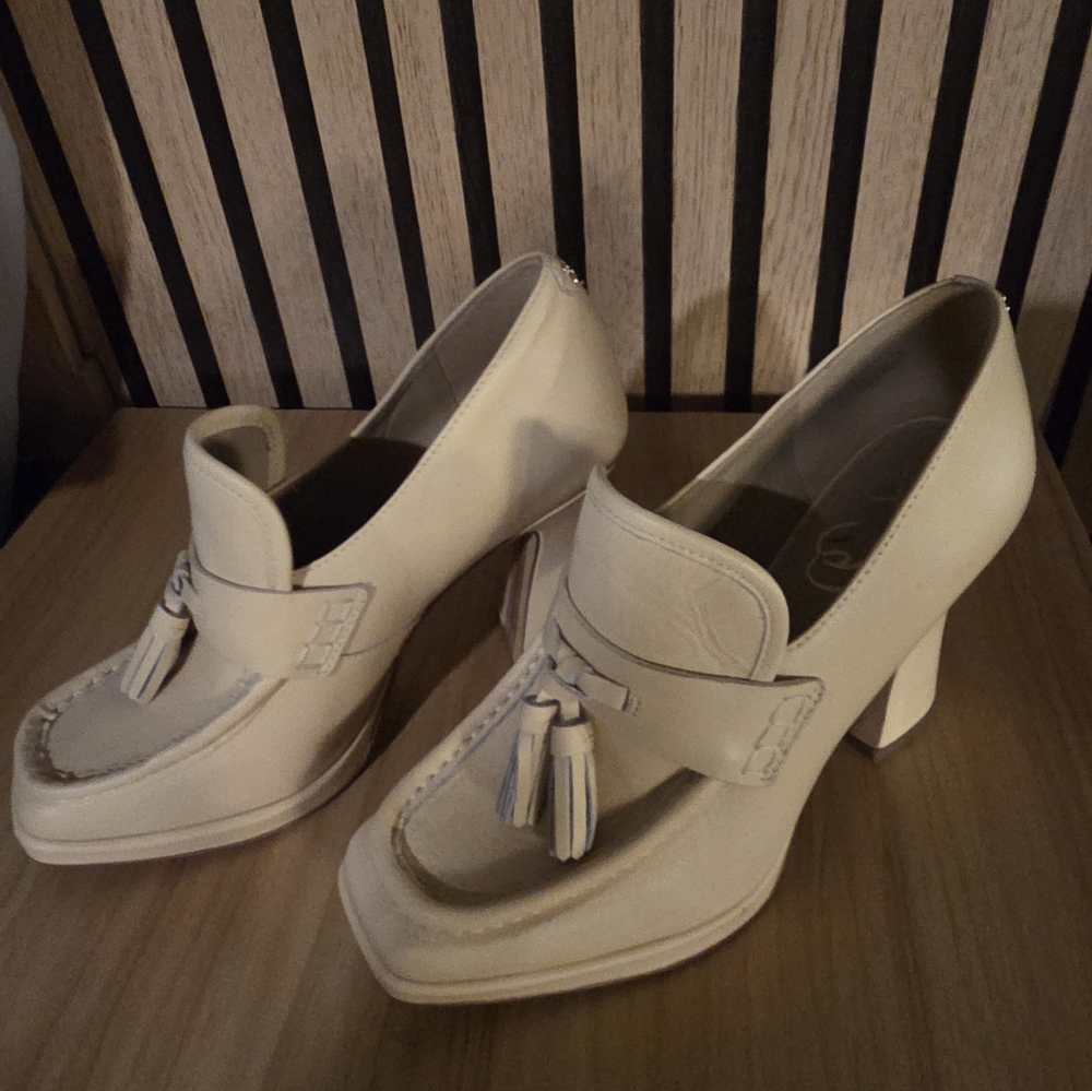 Tassel Platform Loafers in Cream - Women's Heeled Flats